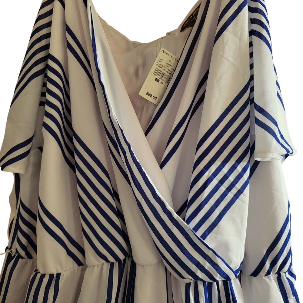 Brand New Ashley Stewart Belted Striped Maxi Dress Size 24 Blue and White - Picture 11 of 14